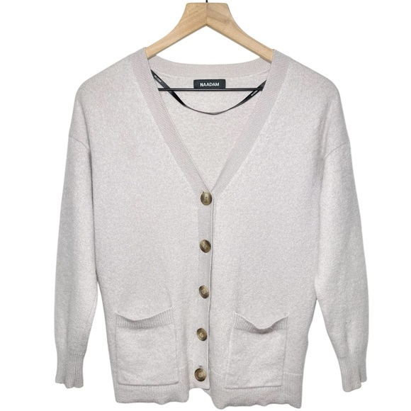NAADAM Cashmere Boyfriend Cardigan in Pale Gray - Picture 1 of 7